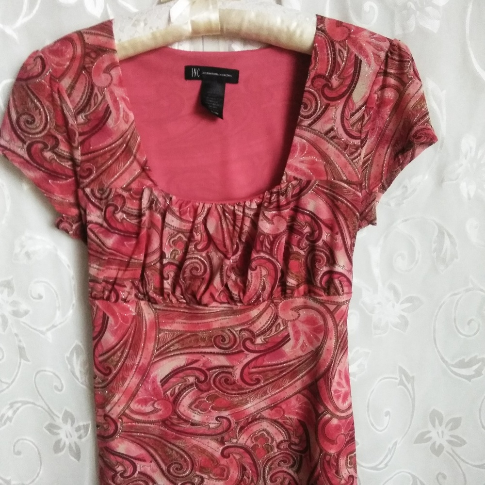 INC International Concepts orange short cap sleeve med paisley print summer top